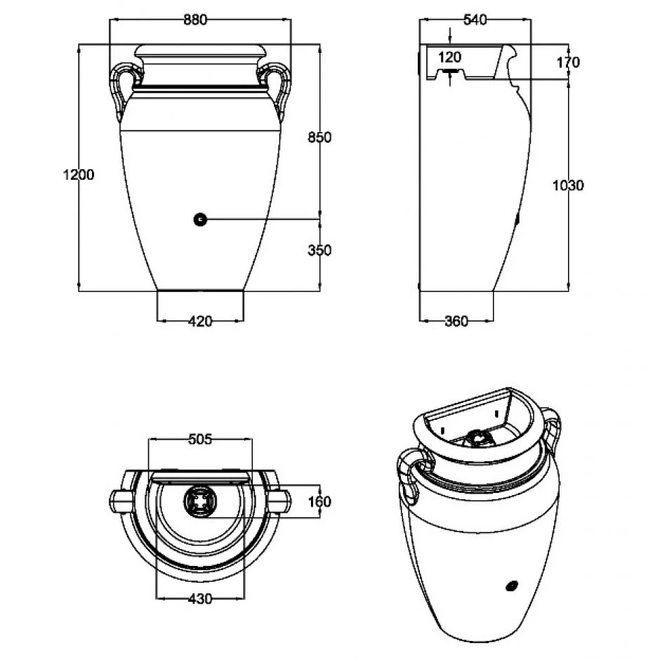 Graf Regentonne Antik Wand-Amphore 260 L, Terracotta Regenfass â Bild 2