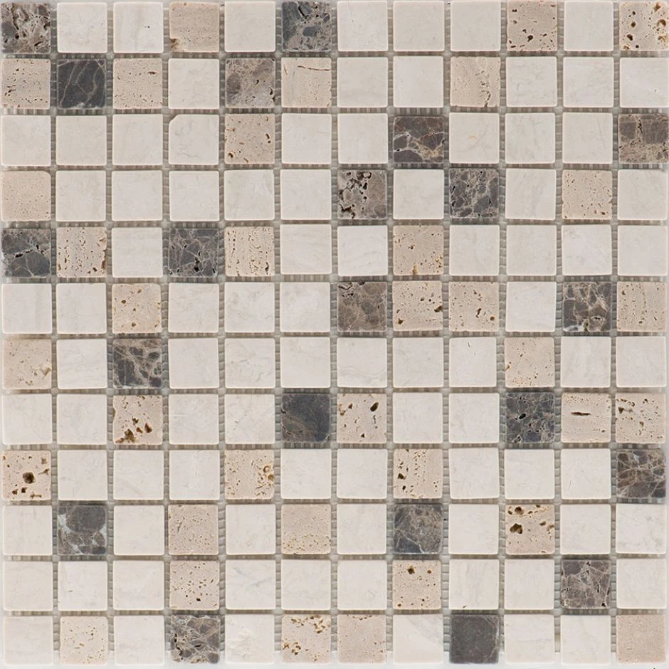 Natursteinmosaik Quadrat Kronos Travertin Beige Noce Marron Emperador Getrommelt 30,5x30,5 Cm Mosaikfliesen