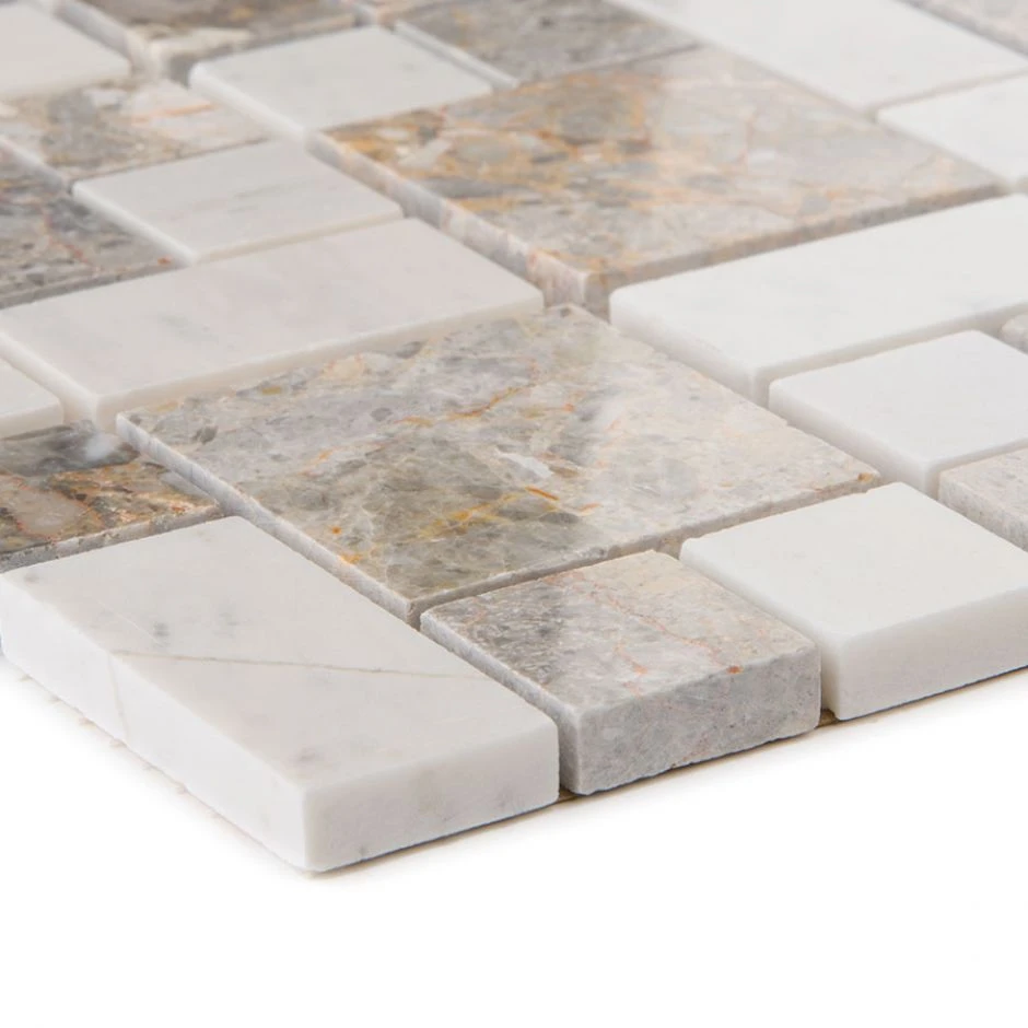 Natursteinmosaik Multiformat Marmor Gold Vein / Milky White 30,5x30,5 Cm Mosaikfliesen â Bild 2