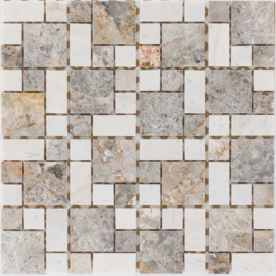 Natursteinmosaik Multiformat Marmor Gold Vein / Milky White 30,5x30,5 Cm Mosaikfliesen