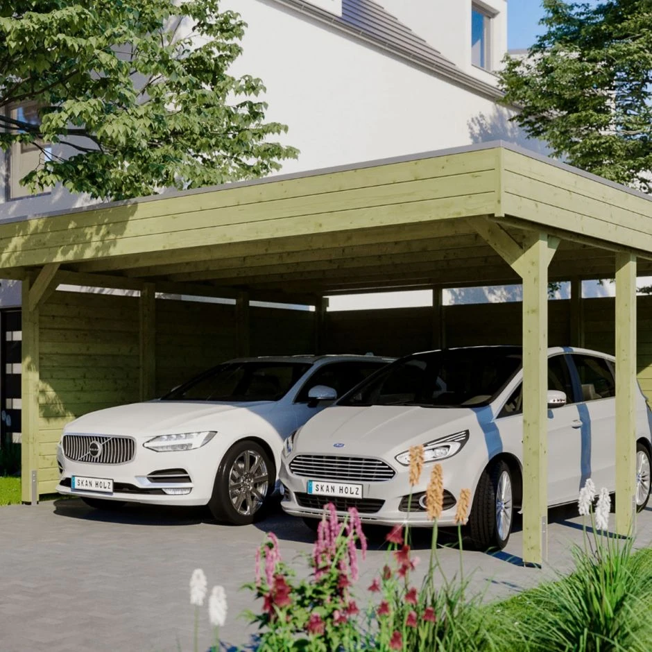 Skan Holz Doppelcarport Friesland Mit Seitenwänden Und Rückwand Imprägniert Unterstand – Bild 2