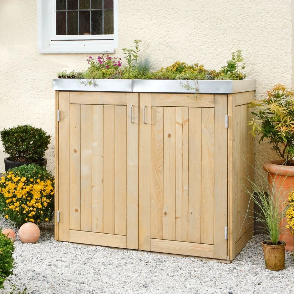 Binto Mülltonnenbox Für 2 Behälter, Nadelholz Mit Pflanzschale Mülltonnenverkleidung – Bild 3