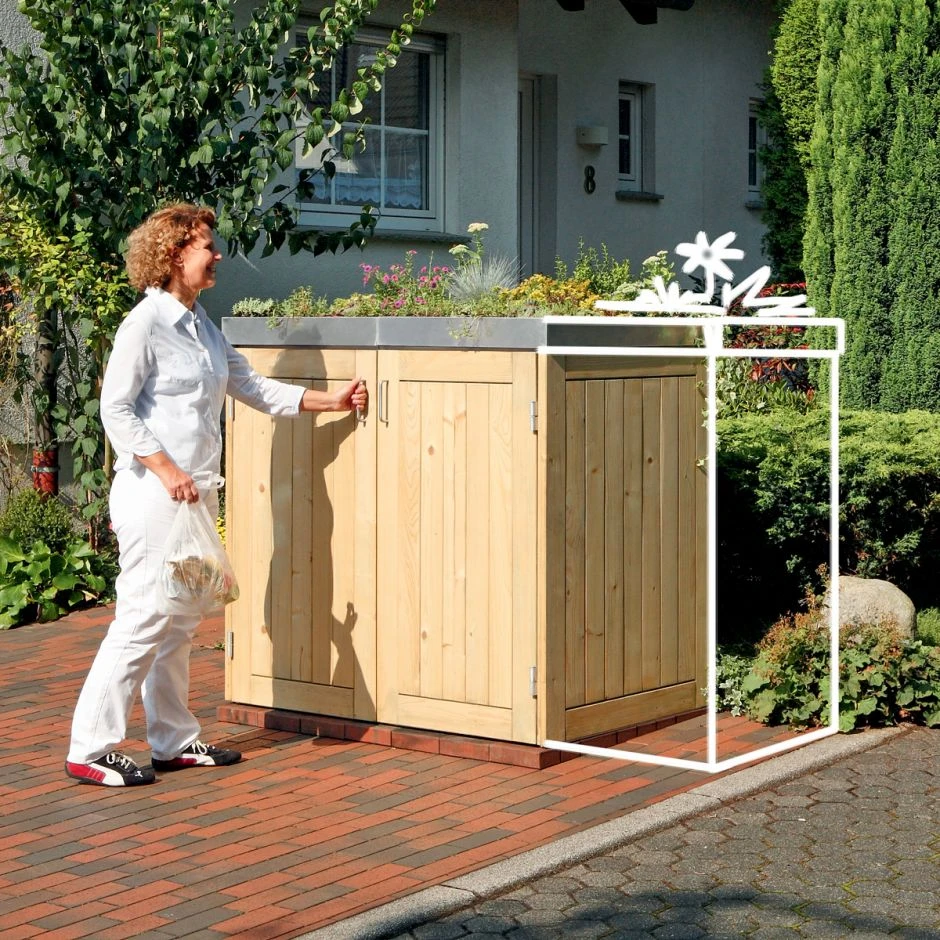 Binto Mülltonnenbox Für 2 Behälter, Nadelholz Mit Pflanzschale Mülltonnenverkleidung – Bild 2